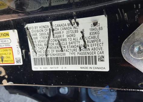 2022 Honda Civic Sport из США, поврежденный, VIN 2HGFE2F52NH585288